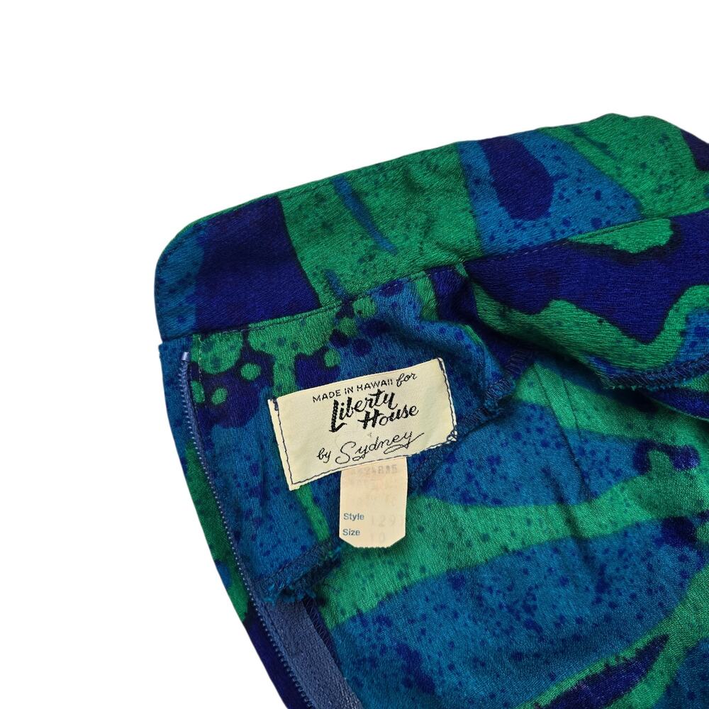 Vintage Liberty House Hawaiian Dress Size 10 Blue Green Floral Maxi Short Sleeve - Picture 7 of 7